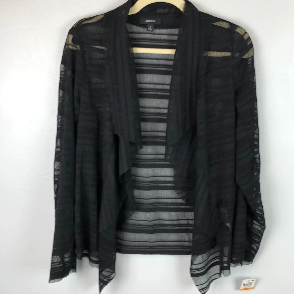 Alfani‎ Women’s Small Black Drape Front Mesh Open Front Cardigan